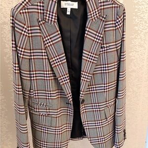 Derek Lam 10 Crosby Plaid Blazer - Gray with Burgundy & Pink Accents